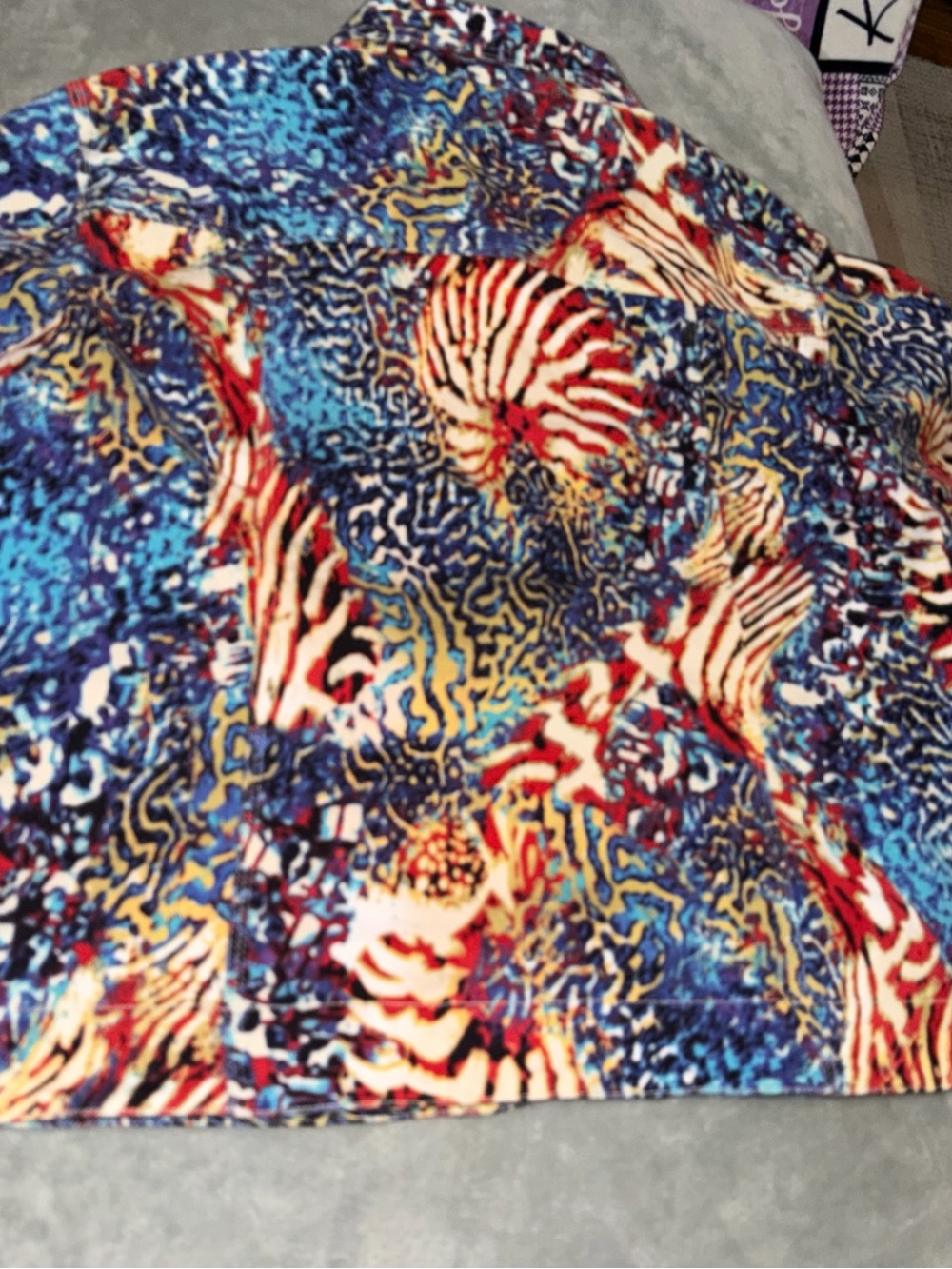 Chico’s Colorful Abstract Print Denim Jacket Art Wear Y2K Medium